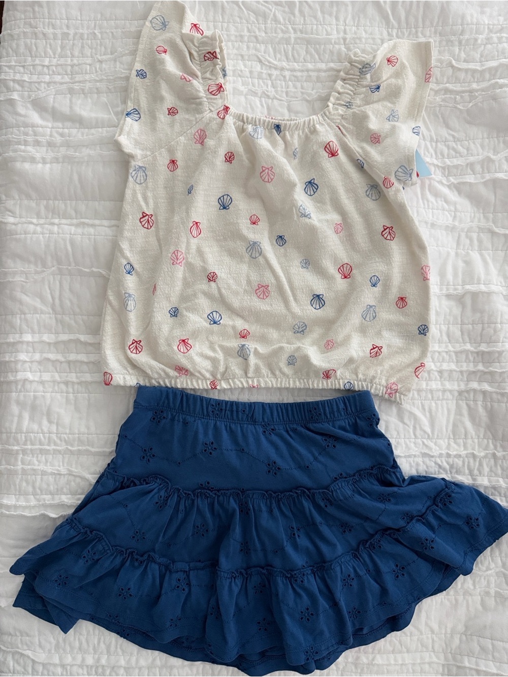 Cat & Jack Tank top and Blue Eyelet Tiered Skirt - Girls size 8
